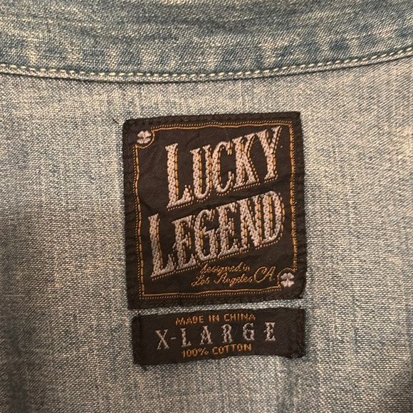 Lucky Legend western denim shirt jacket XL pearl snap embroidered toothsaw - Picture 2 of 8